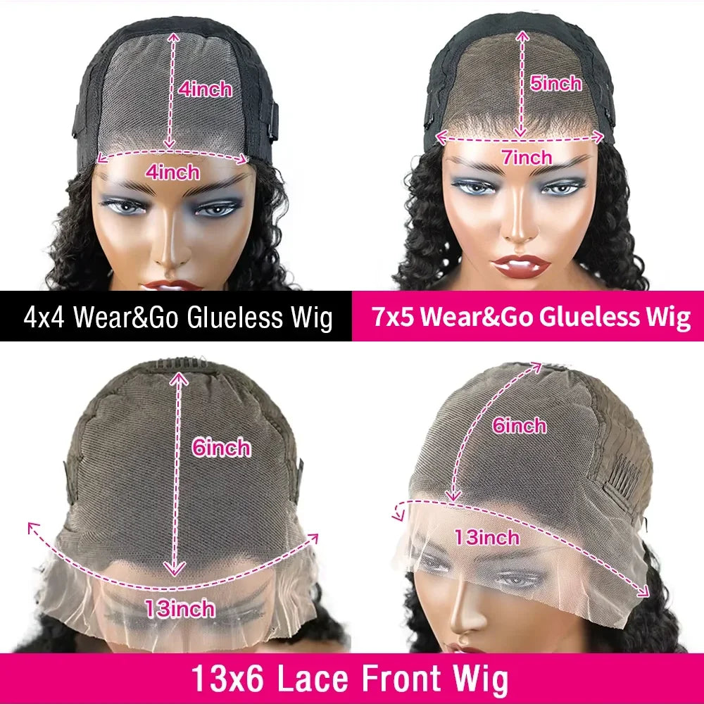 Water Wave Glueless Wig Human Hair Curly 13x6 HD Frontal Wig 250% Deep Wave Lace Front Wigs Wear Go 7x5 HD Lace Closure Wig Sale