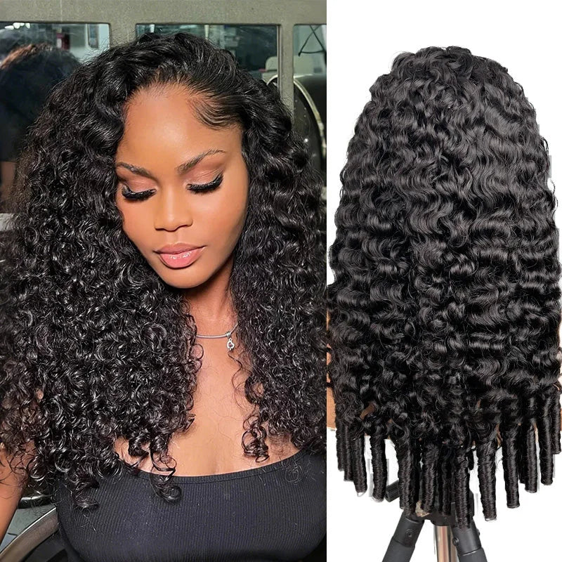 300% Glueless Wigs Human Hair Afro Kinky Curly Headband Wig Upgrade 3 IN 1 Half Wig With Drawstring Seamless Clip Ins Flip Over