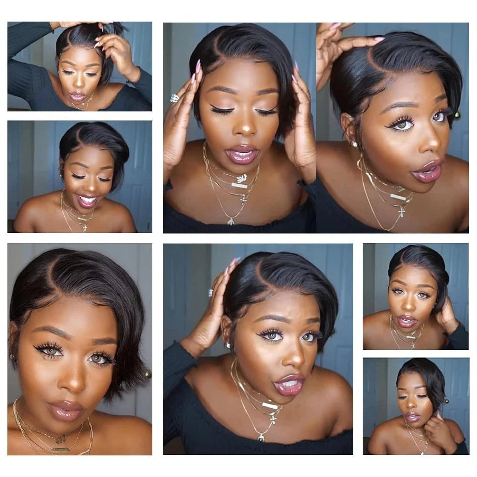 Pixie Cut 13x4 Transparent Lace Front Wigs Human Hair Wig For Women Short Straight Lace Frontal Wig 250% Daily Party Mother Gift