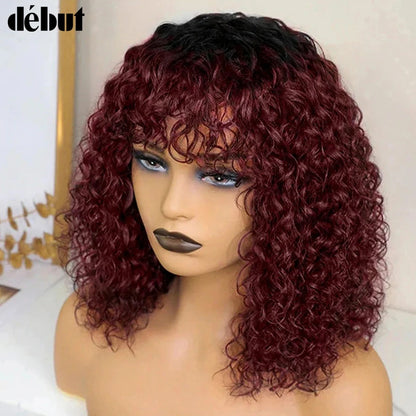 Jerry Curly Short Pixie Bob Cut Human Hair Wigs With Bangs For Women Wear To Go Peruvian Highlight Honey Water Wave Wigs