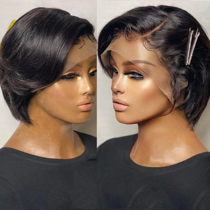 Pixie Cut 13x4 Transparent Lace Front Wigs Human Hair Wig For Women Short Straight Lace Frontal Wig 250% Daily Party Mother Gift