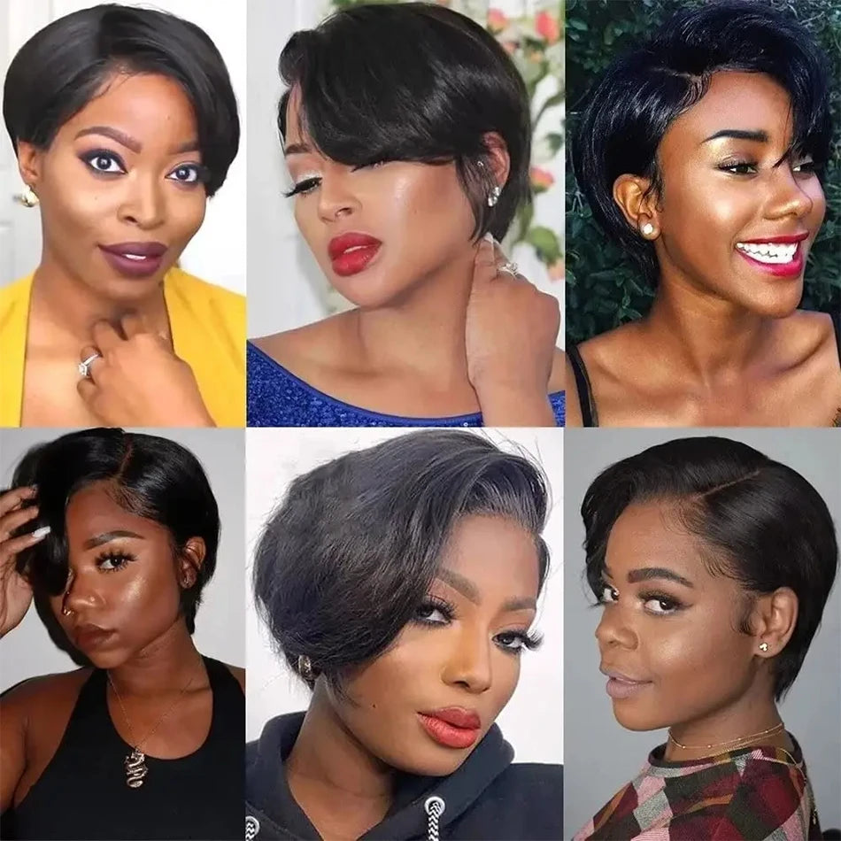 Pixie Cut 13x4 Transparent Lace Front Wigs Human Hair Wig For Women Short Straight Lace Frontal Wig 250% Daily Party Mother Gift