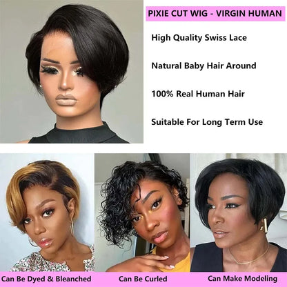 Pixie Cut 13x4 Transparent Lace Front Wigs Human Hair Wig For Women Short Straight Lace Frontal Wig 250% Daily Party Mother Gift