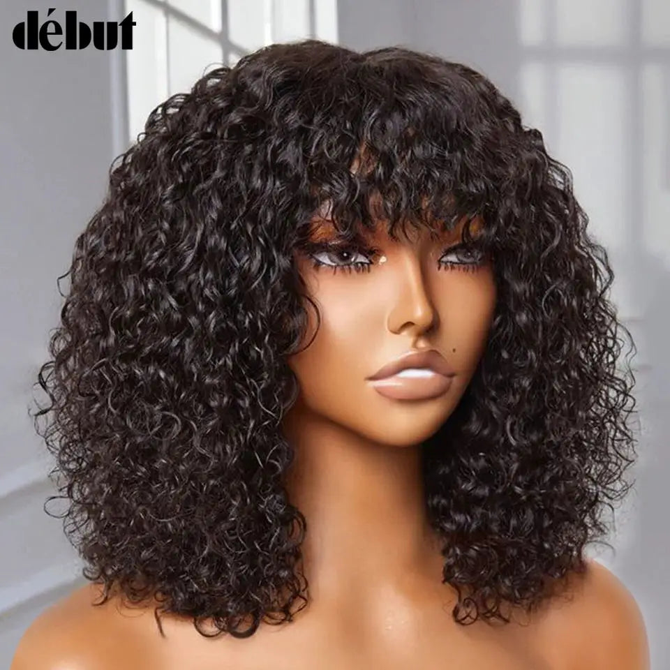 Jerry Curly Short Pixie Bob Cut Human Hair Wigs With Bangs For Women Wear To Go Peruvian Highlight Honey Water Wave Wigs