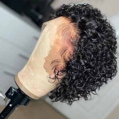 Pixie Cut Wig Transparent Lace Front Human Hair Wig Short Kinky Curly Bob Wigs Brazilian Water Wave Human Hair Wigs For Women