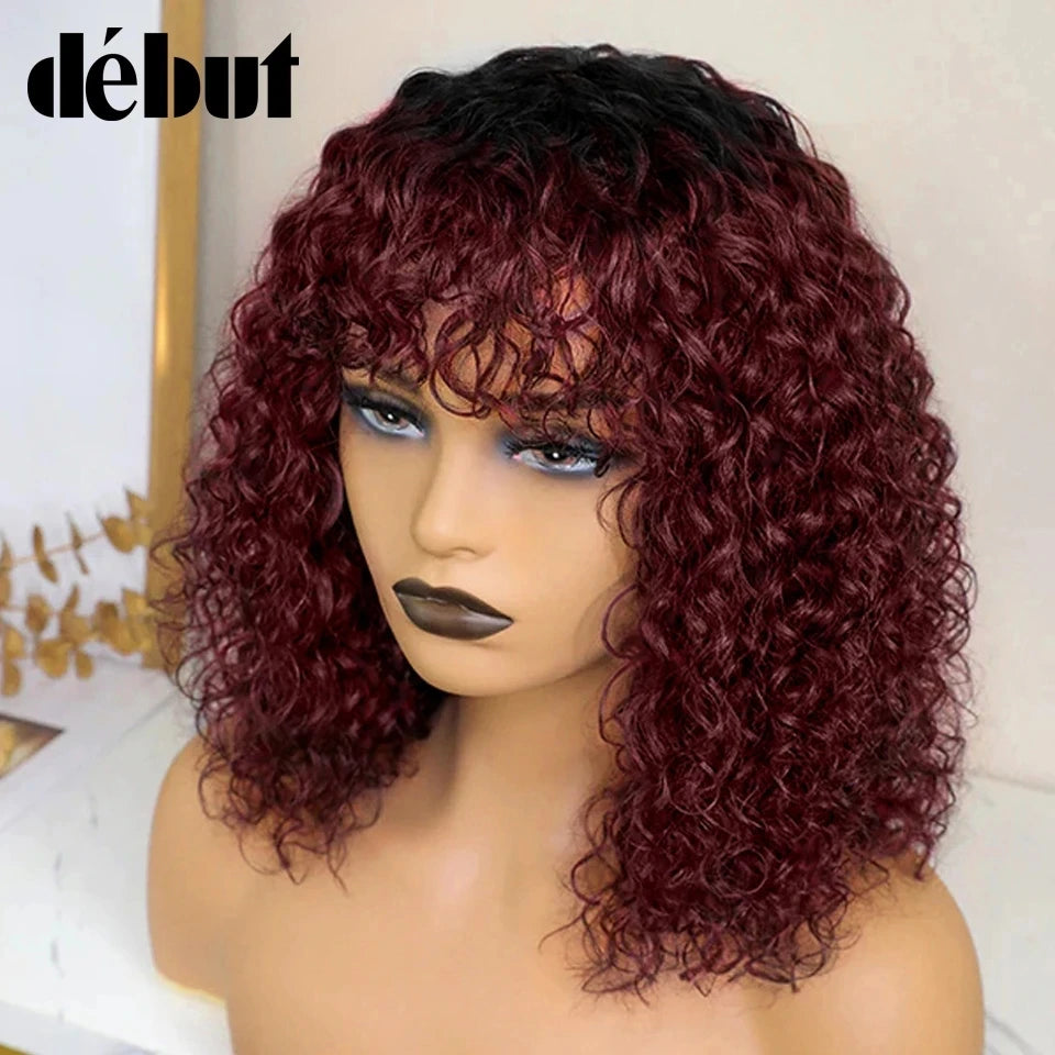 Jerry Curly Short Pixie Bob Cut Human Hair Wigs With Bangs For Women Wear To Go Peruvian Highlight Honey Water Wave Wigs