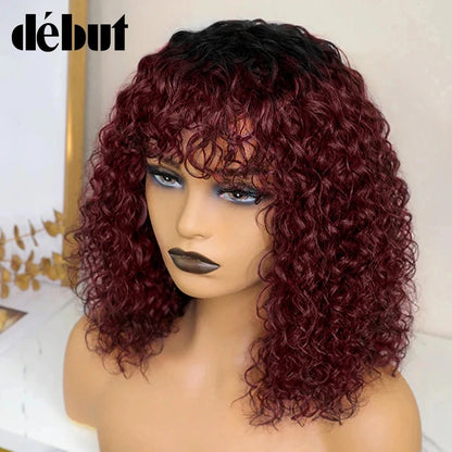 Jerry Curly Short Pixie Bob Cut Human Hair Wigs With Bangs For Women Wear To Go Peruvian Highlight Honey Water Wave Wigs