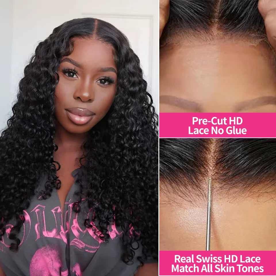 Water Wave Glueless Wig Human Hair Curly 13x6 HD Frontal Wig 250% Deep Wave Lace Front Wigs Wear Go 7x5 HD Lace Closure Wig Sale
